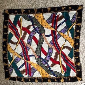 Museum of fine arts, Boston - Blue/Yellow/Red Ribbon Design Silk Scarf